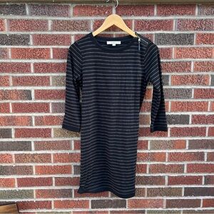 LOFT Black and Gray Striped Shoulder Zipper Long Sleeve Sweatshirt Dress